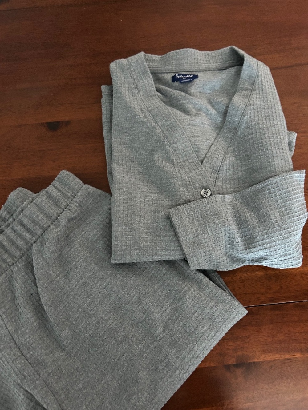 Splendid Grey Waffle Knit Lounge Set - 2pc Cardigan & Pants - Size Small